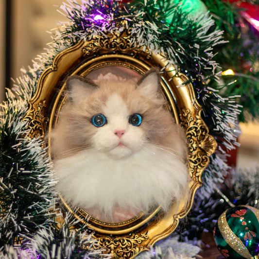 3D Felted Cat Portrait Custom Cat Memorial Frame for Cat Sympathy Gifts