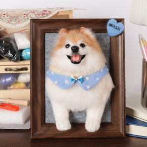 Custom Felt Pet Needle Felted Pomeranian Dog Portrait for Memory Keepsake