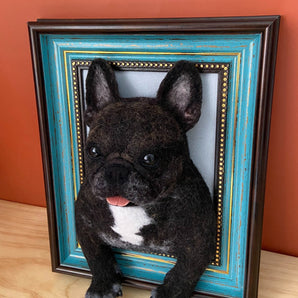 Custom Felt Pet Half Body with Paws Portrait In Wooden Frame