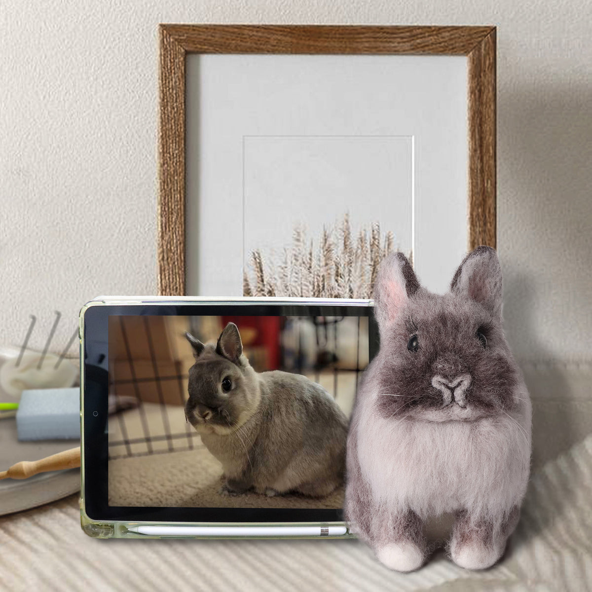 Needle Felt Rabbit Bunny Replica Keepsake