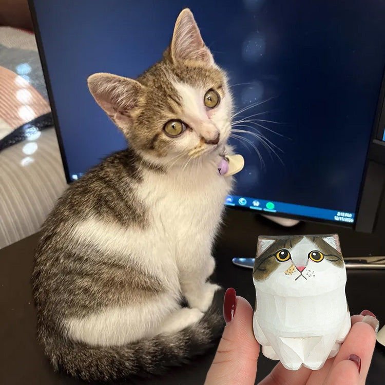 Custom Wood Cat Figurine Memorial Gift