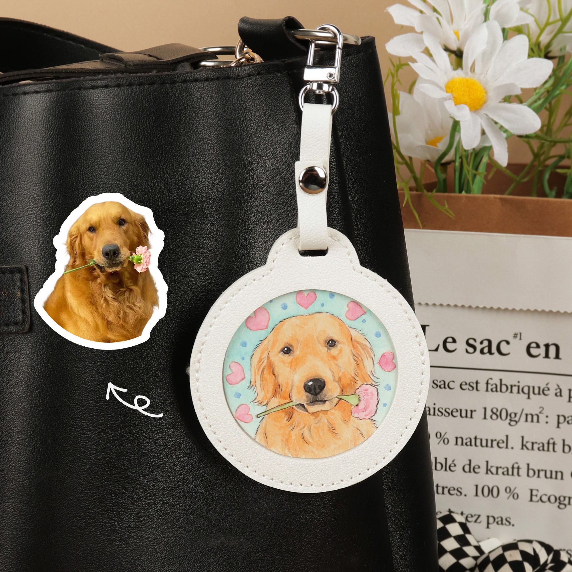 Custom Pet Portrait Bag Charm Pet Keychain Charm
