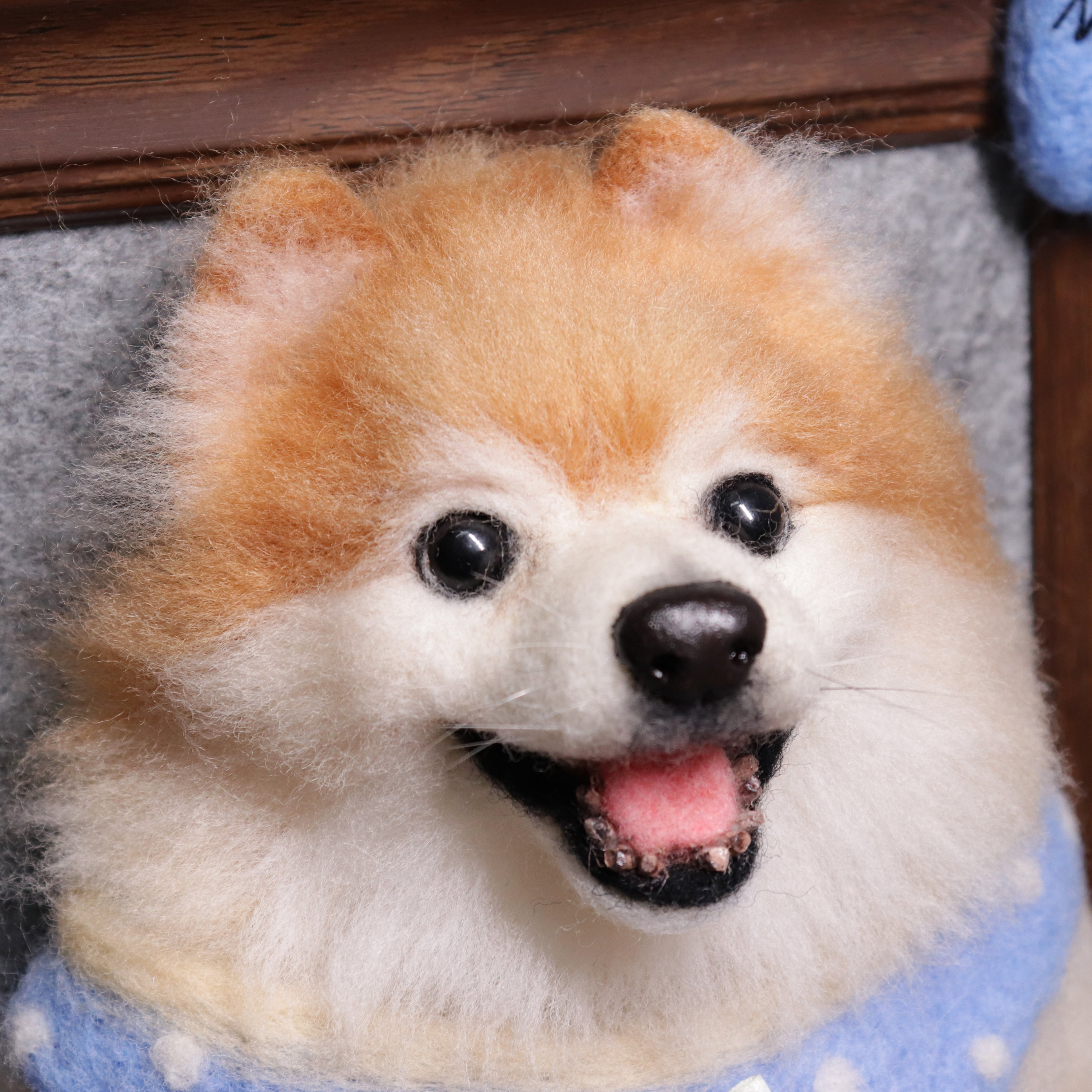 Custom Felt Pet Portrait Half Body with Paws In 8 Inches Wooden Frame Memorial Gift