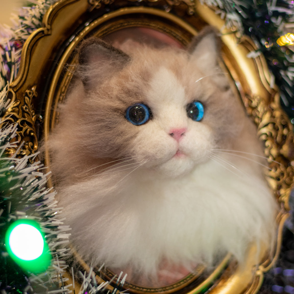 3D Felted Cat Portrait Custom Cat Memorial Frame for Cat Sympathy Gifts
