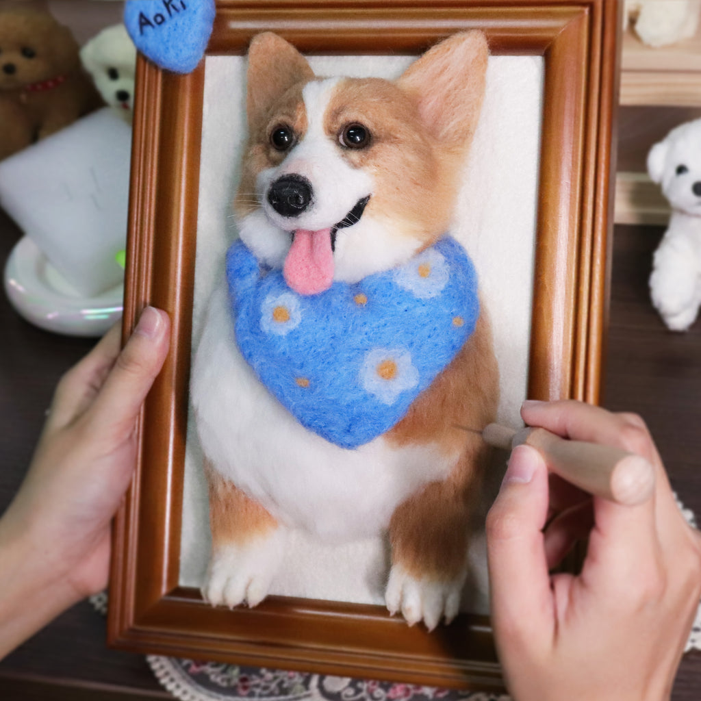 Custom Felt Dog Portrait Needle Felted  Corgi
