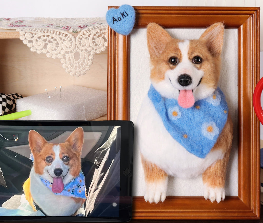 Custom Felt Dog Portrait Needle Felted  Corgi