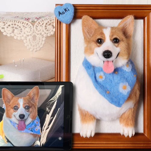 Custom Felt Dog Portrait Needle Felted  Corgi