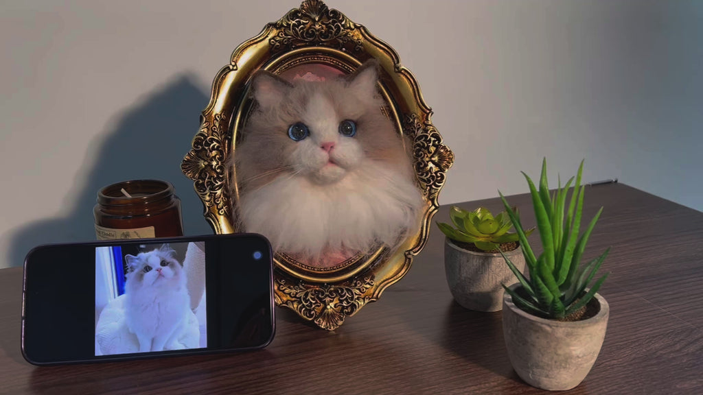 3D Felted Cat Portrait Custom Cat Memorial Frame for Cat Sympathy Gifts